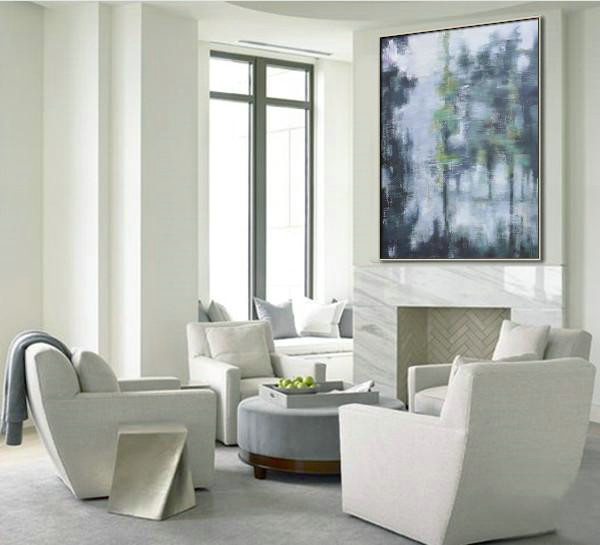 Original Abstract Painting Extra Large Canvas Art,Oversized Abstract Landscape Painting,Large Living Room Decor,Grey,Light Green,Black.etc